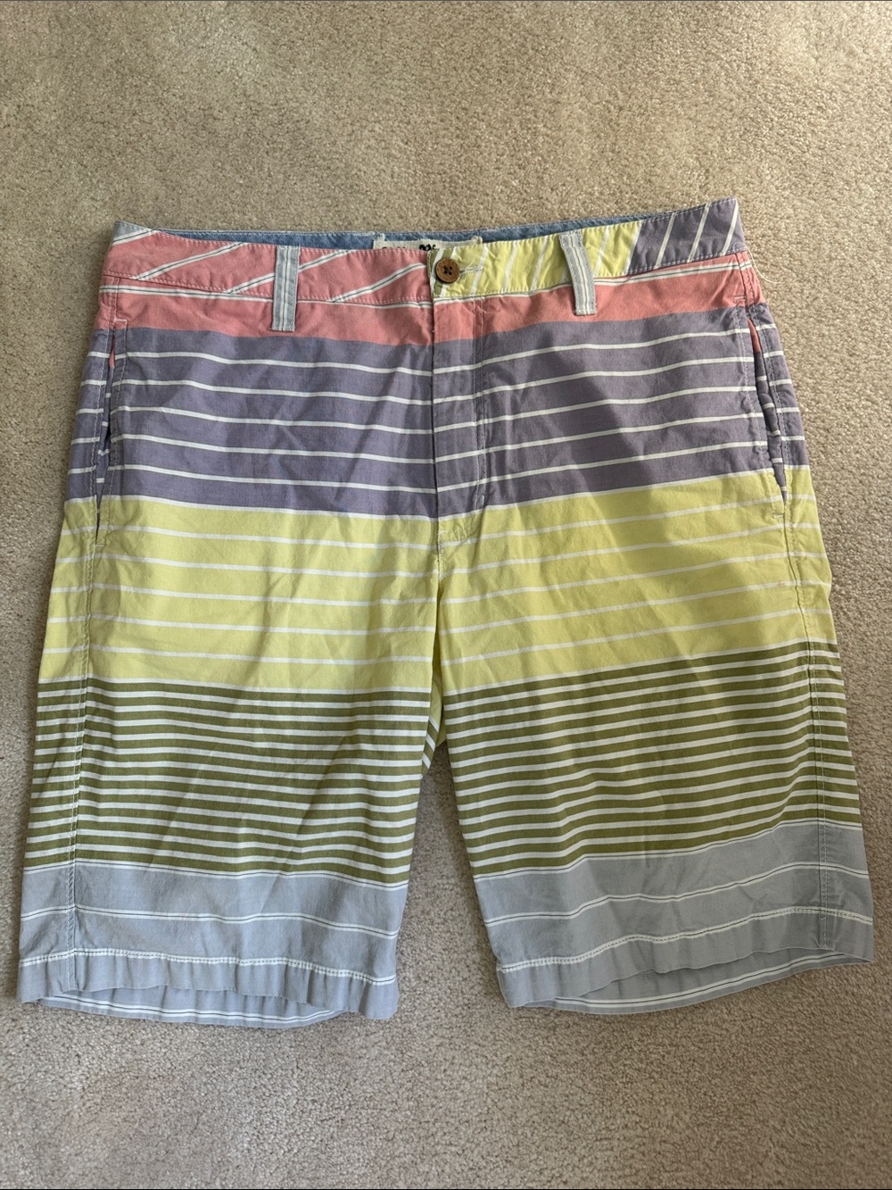 Tailor Vintage Pink and Lavender Striped Cotton Shorts. Size 34 waist.